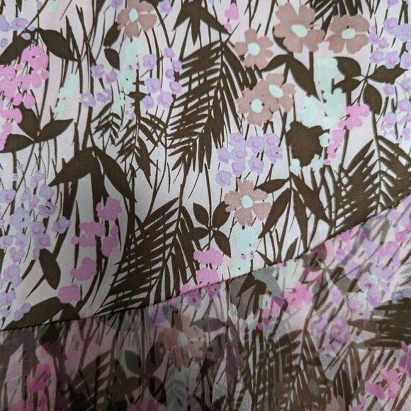 Fray Pink Palm Leaf Print Silk Layered Mini Skirt Side Zip Size 4 - Picture 8 of 10